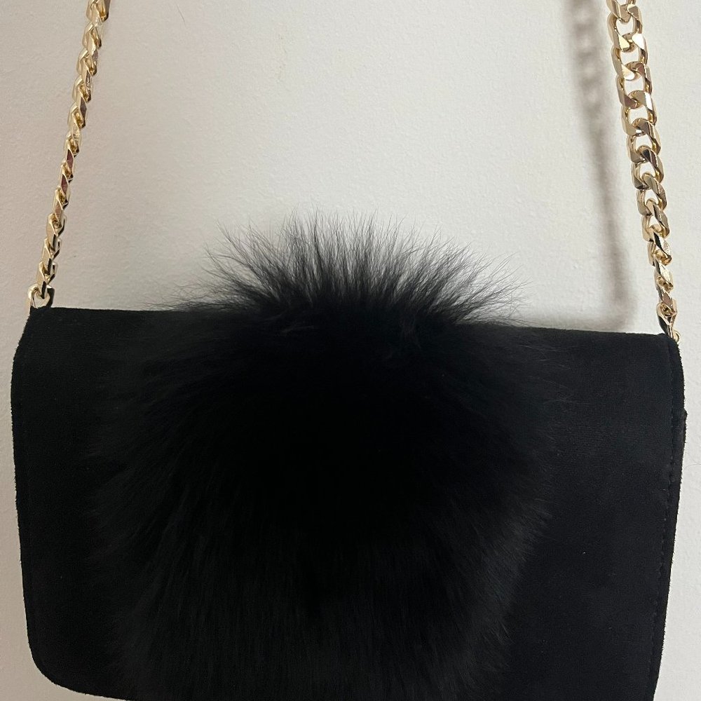 Gorgeous black suede bag with golden chain